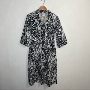 Lanz Of Salzburg Black White Floral Button Front Modest Dress Size Medium NWOT